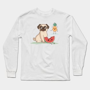 PUG DOG WATERMELON PINEAPPLE Long Sleeve T-Shirt